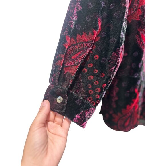 Paisley Velvet Button Down Tunic Top Women 1X Long Sleeves Dark Wimsigoth Grunge - Picture 5 of 14